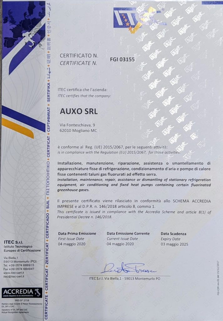 Certificato F-GAS